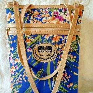 Fun Crossbody bag in beautiful Royal Blue Tropical pattern w/Metallic